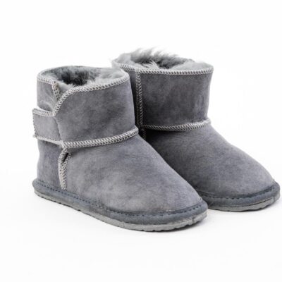 Dziecięce ocieplane kapcie skórzane Popiel