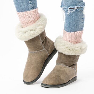 Wysokie ocieplane buty skórzane Śniegowce Popiel