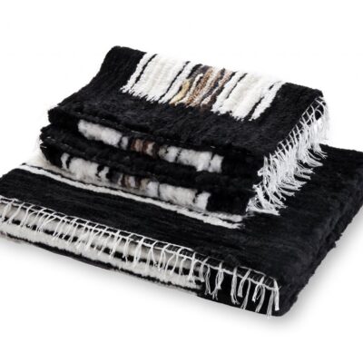 Zestaw - Dywan - Narzuta ze skóry owczej - Czarno/Biała