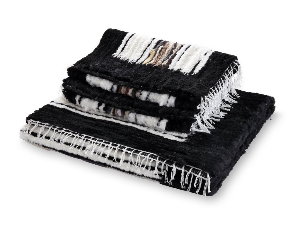 Zestaw - Dywan - Narzuta ze skóry owczej - Czarno/Biała