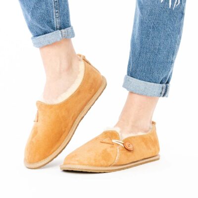 Damskie Ocieplane pantofle Hajduki na gumie - Beżowe Kapcie