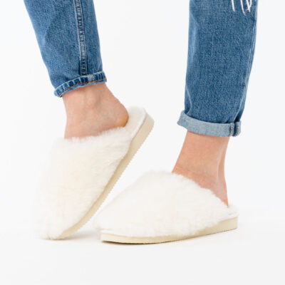 Ocieplane Pantofle Damskie MIŚ - Białe Kapcie
