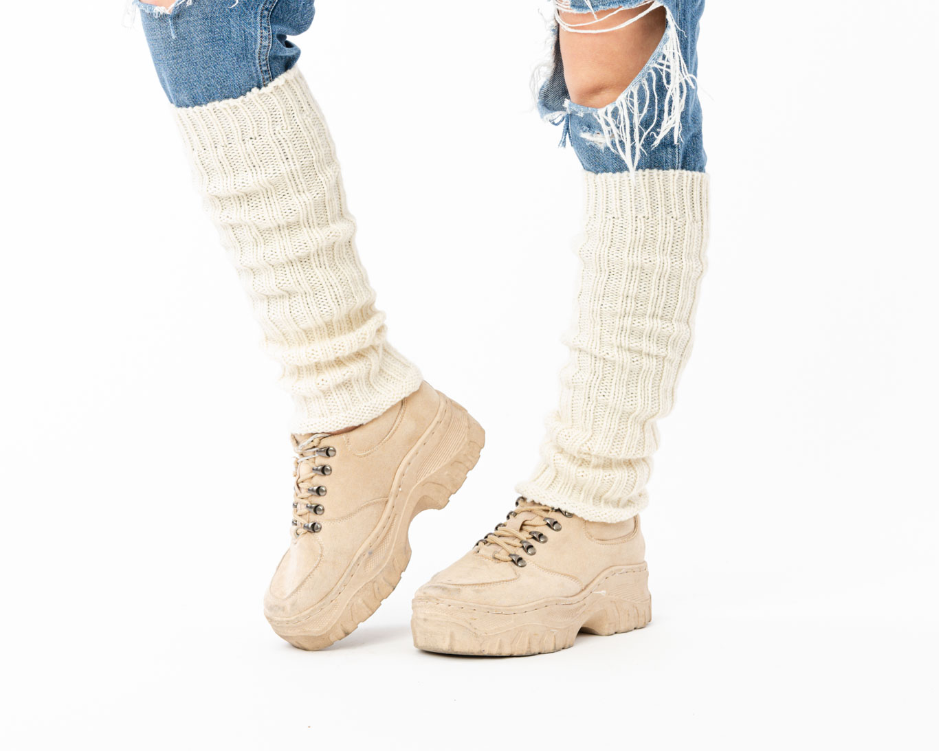 Ocieplacze na łydki z Wełny Alpaki - Białe