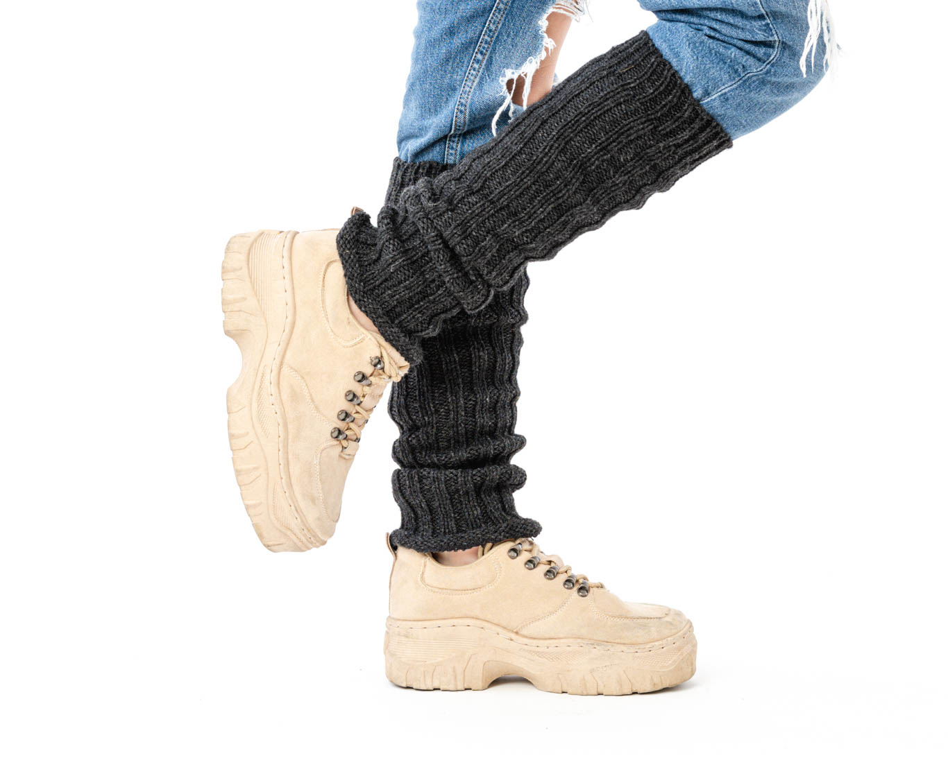 Ocieplacze na łydki z Wełny Alpaki - Czarne - obrazek 2