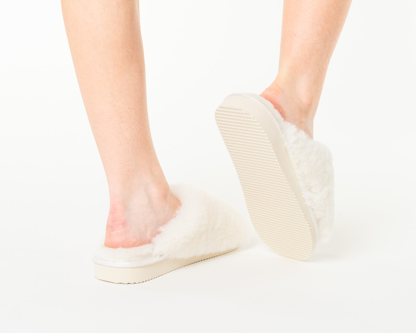 Ocieplane pantofle skórzane Damskie MIŚ - białe