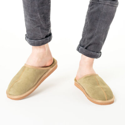 Ocieplane Pantofle Wsuwka - Oliwkowe Kapcie