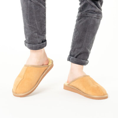 Ocieplane pantofle męskie Wsuwka - beżowe