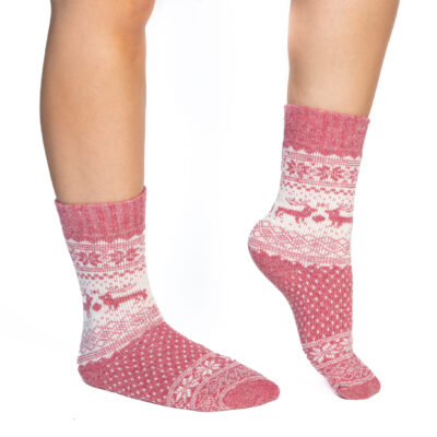 Skarpety z Alpaki i Wełny - Świąteczna Edycja - Różowe