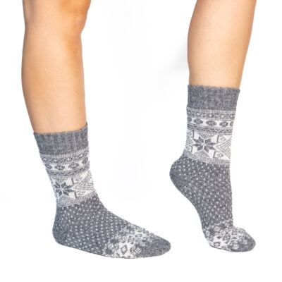 Skarpety z Alpaki i Wełny - Świąteczna Edycja - Szare