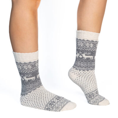 Skarpety z Alpaki i Wełny - Świąteczna Edycja - Biało/Szare