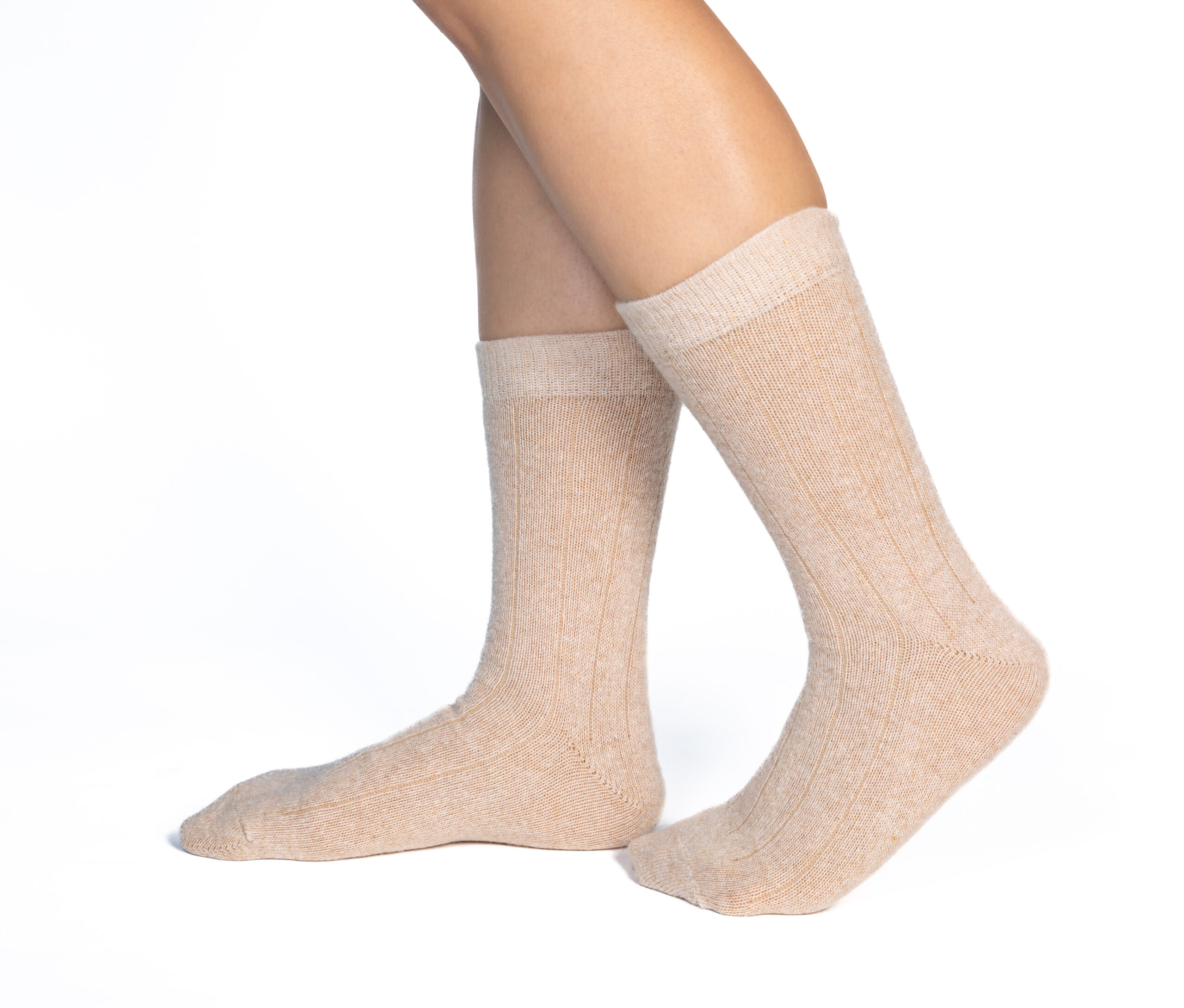 Skarpety z kaszmirem i wełną merino - beżowe