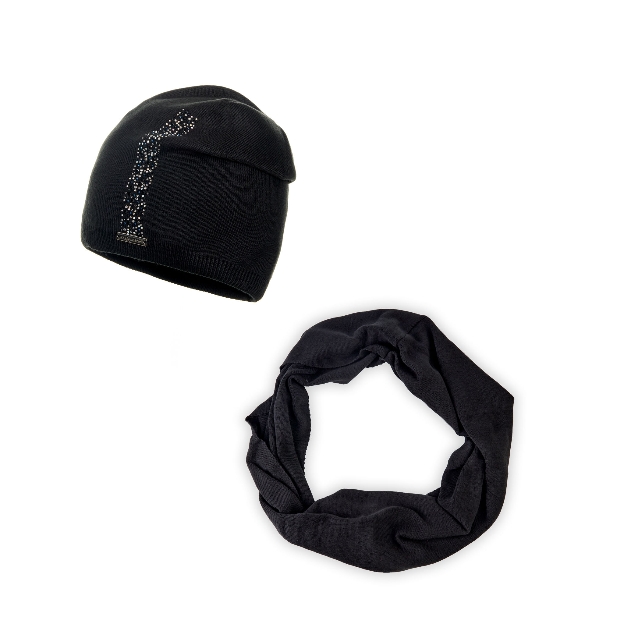 Czarna Czapka i Komin z Wełny - Komplet a