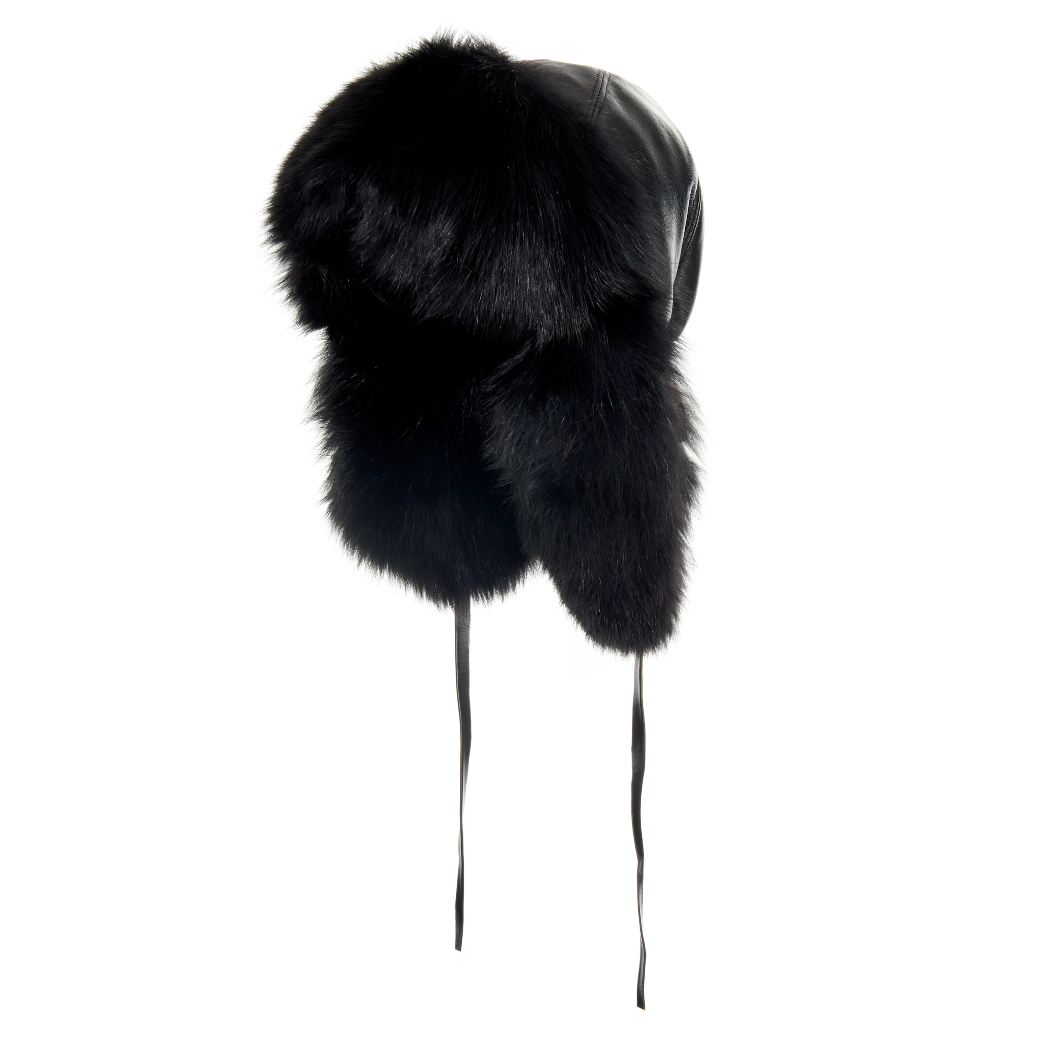 Czarna Uszanka ze skóry i futra