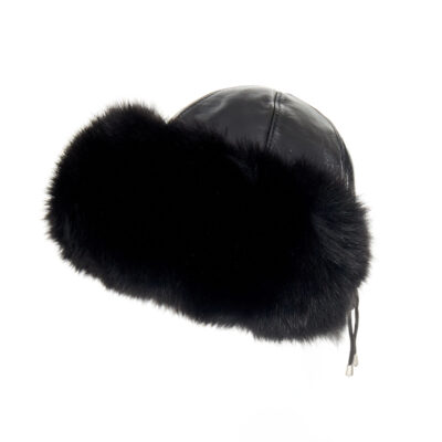 Czarny Toczek ze skóry i futra fińskiego