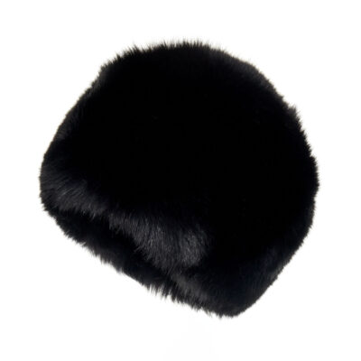 Czarny Toczek ze skóry i futra fińskiego - Pełny