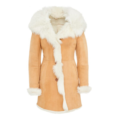 Kożuch Damski Naturalny - - 7-8 Brązowy, bezowy 01