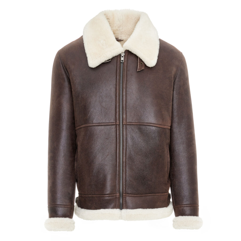 Kożuch Męski Pilotka ze Skóry Brązowa