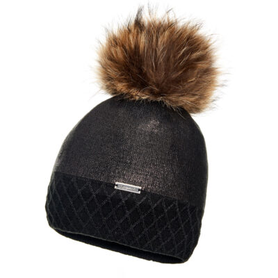 Wełniana Czapka Damska Czarna z Pomponem - Brokat II