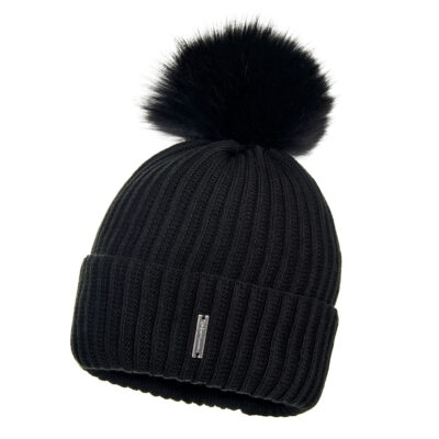 Wełniana Czapka Damska Czarna z Pomponem - MEGI