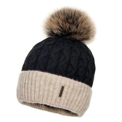 Wełniana Czapka Damska Dwukolorowa z Pomponem - ZOI