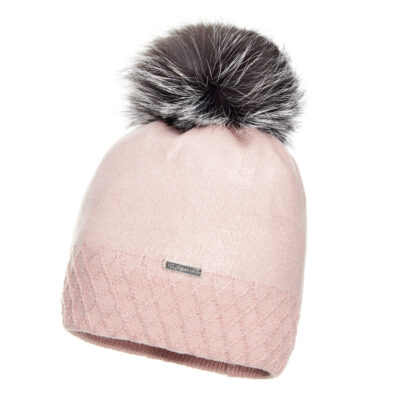Wełniana Czapka Damska Różowa z Pomponem