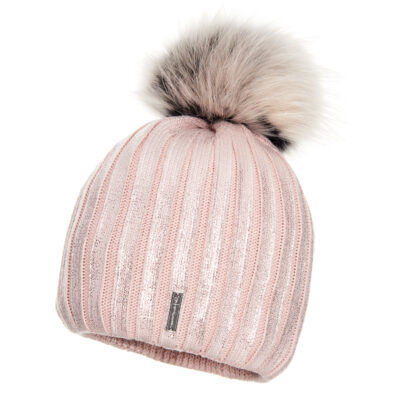 Wełniana Czapka Damska Różowa z Pomponem - Brokat