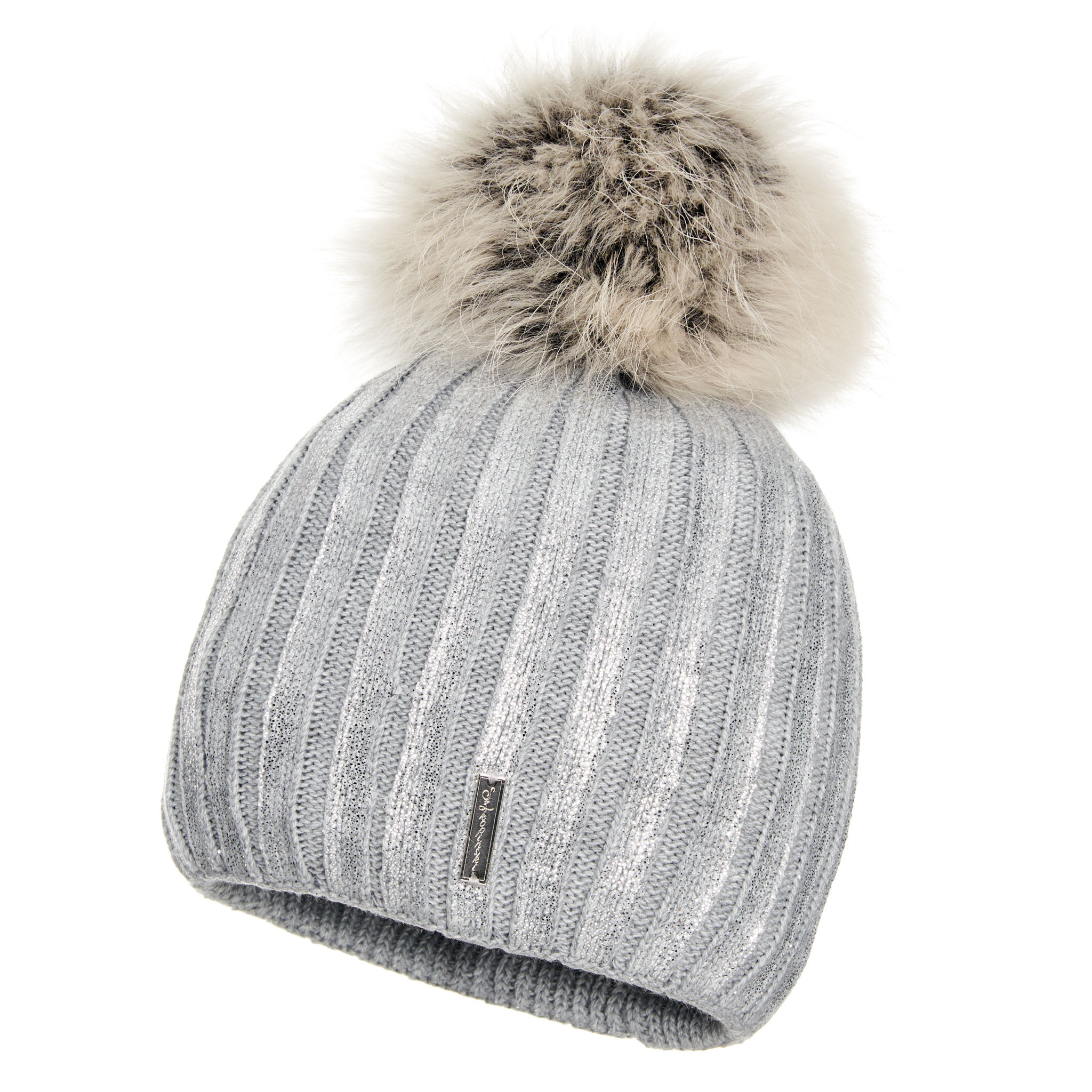 Wełniana Czapka Damska Szara z Pomponem - Brokat