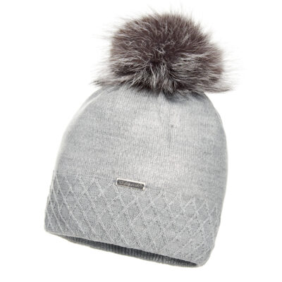 Wełniana Czapka Damska Szara z Pomponem - Brokat II