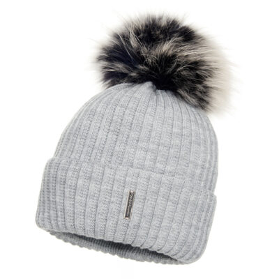 Wełniana Czapka Damska Szara z Pomponem - MEGI