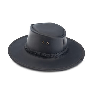 Czarny Kapelusz ze skóry licowej