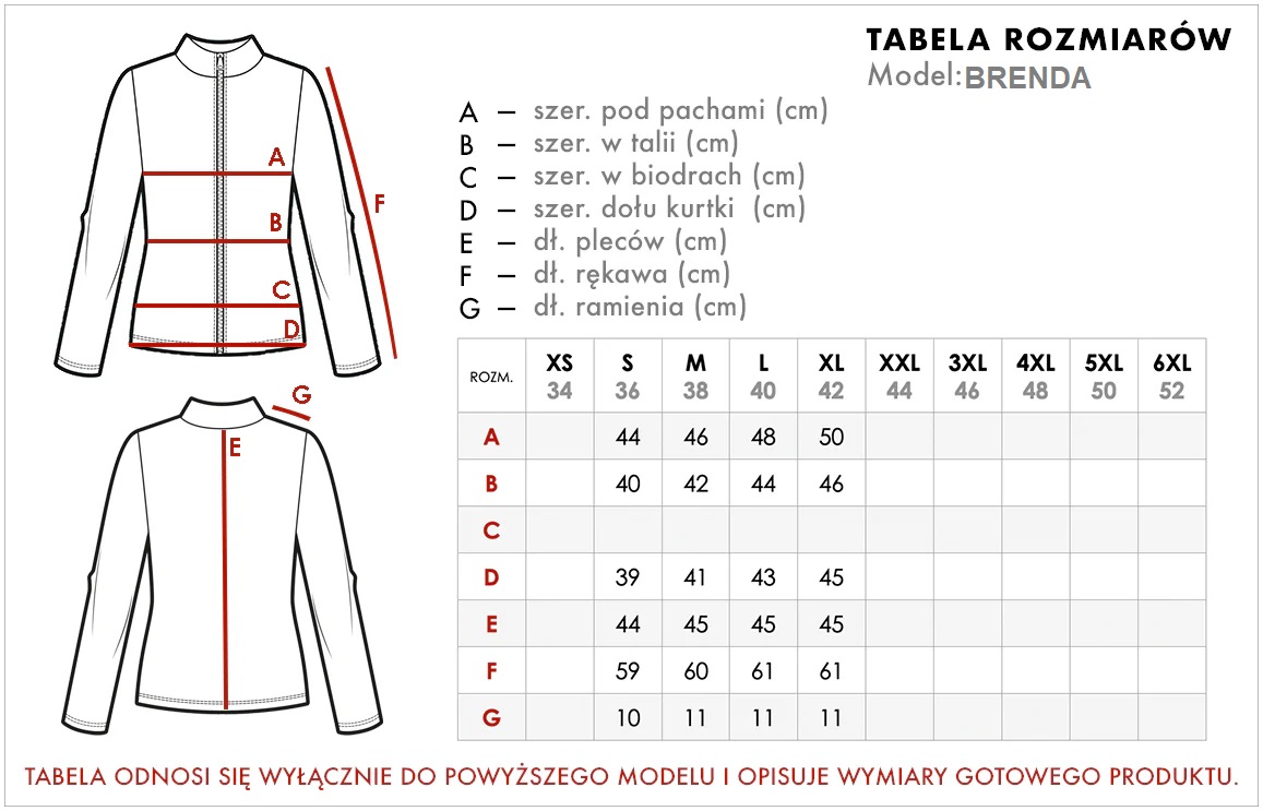 Damska kurtka skórzana czarna zuza - Tabela rozmiarów