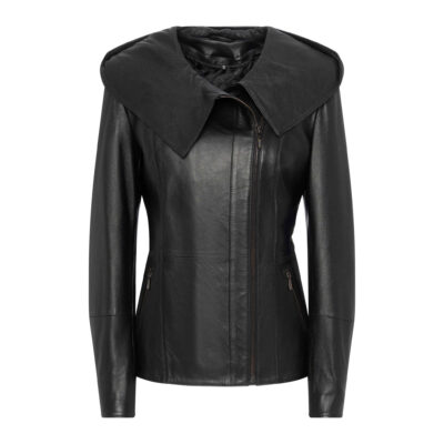 Czarna Damska Kurtka Skórzana z Kapturem - MAJA
