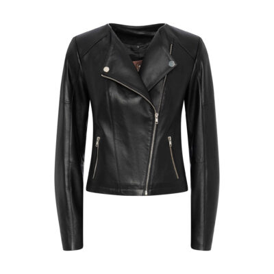 Czarna Krótka Damska Skórzana Ramoneska - BLANCA