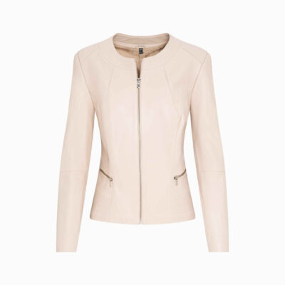 Klasyczna Damska Kurtka Skórzana Beżowa