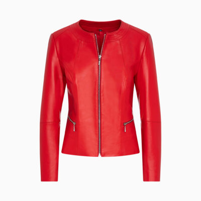 Klasyczna Damska Kurtka Skórzana Czerwona