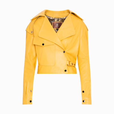 Żółta Krótka Damska Skórzana Ramoneska - BRENDA
