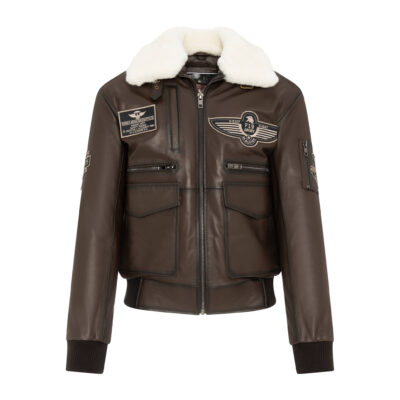 Męska skórzana kurtka pilotka brązowa - Falco