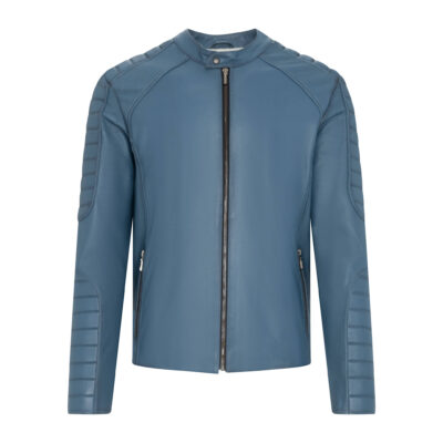 sportowa kurtka skórzana męska niebieska - MORGAN 01