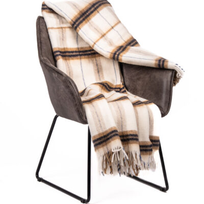Pled Wełniany „Karlemowy Tartan” - Naturalny Koc z Wełny beżowy
