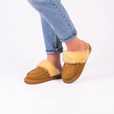 Skórzane Kapcie Damskie z Naturalnym Futerkiem - Beti