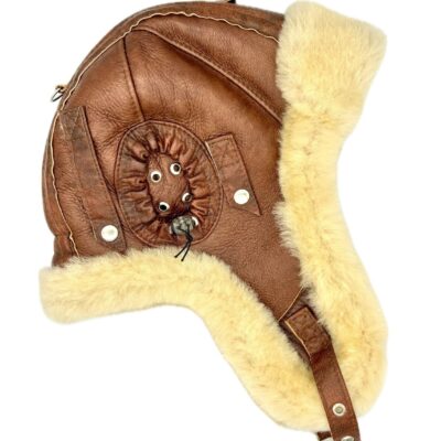 Brązowa Czapka Pilotka Maverick (Jango) ze Skóry Owczej