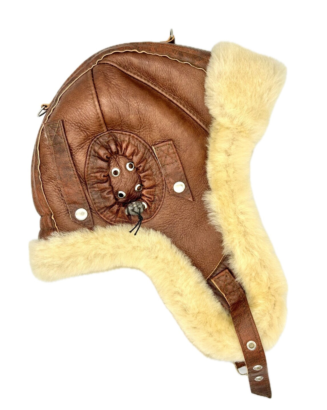 Brązowa Czapka Pilotka Maverick (Jango) ze Skóry Owczej