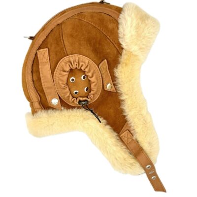 Ruda Czapka Pilotka Maverick ze Skóry Owczej