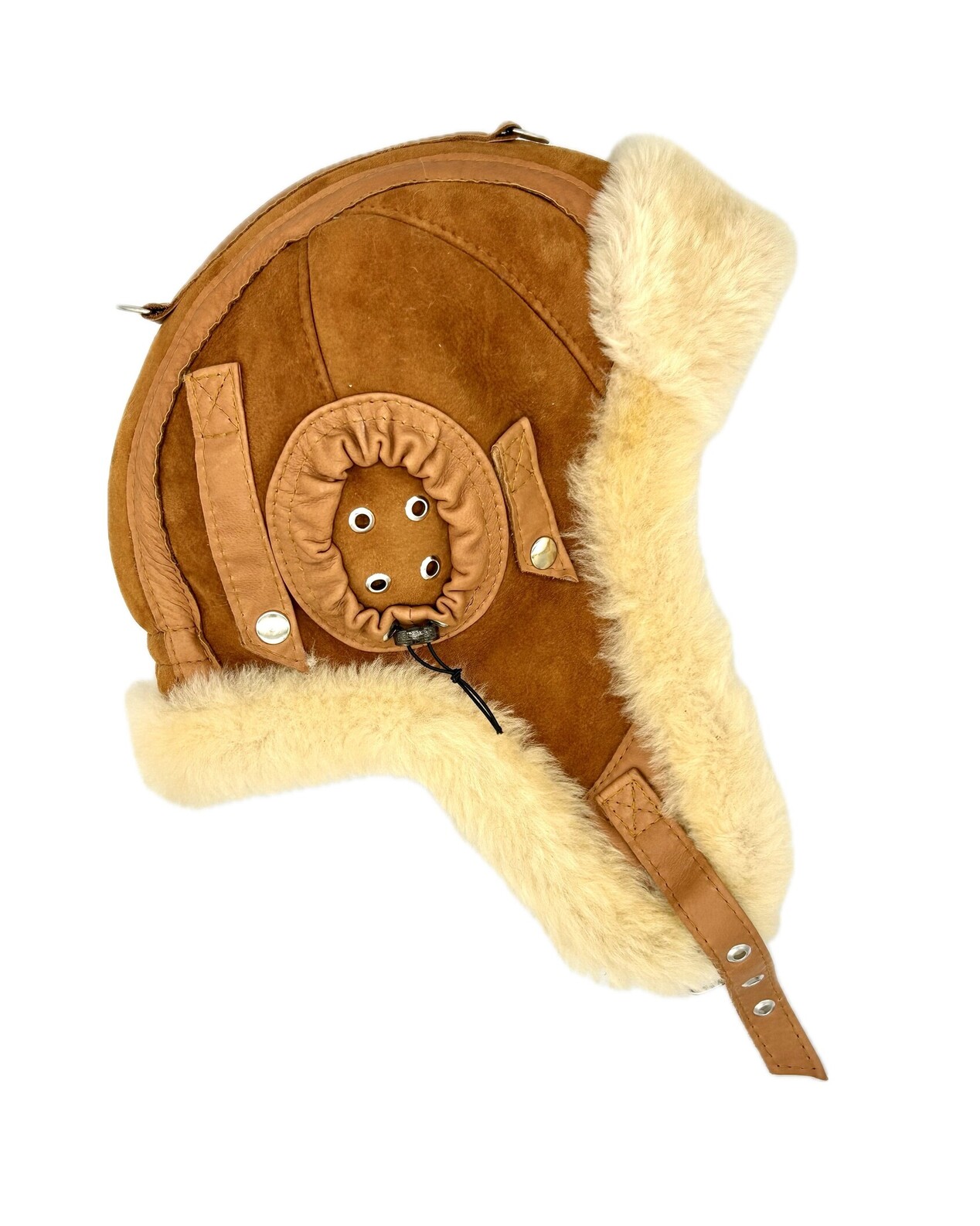 Ruda Czapka Pilotka Maverick ze Skóry Owczej