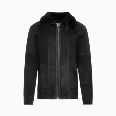 kożuch męski czarny zamszowy Romeo naturalny shearling widok z przodu