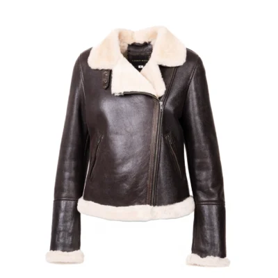 damski kożuch ramoneska skóra naturalna zimowa kurtka przód